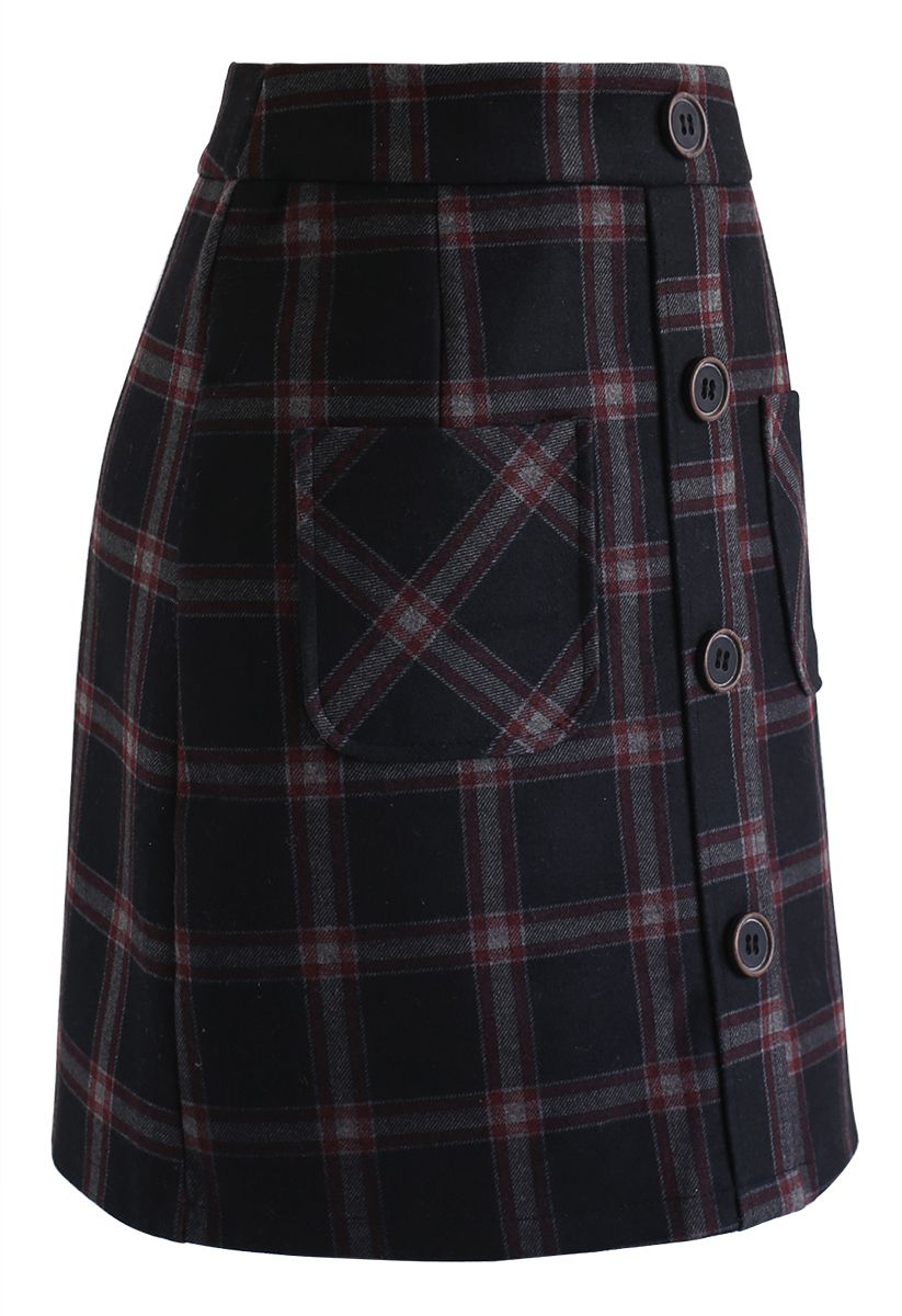 Plaid Button Front Mini Skirt 