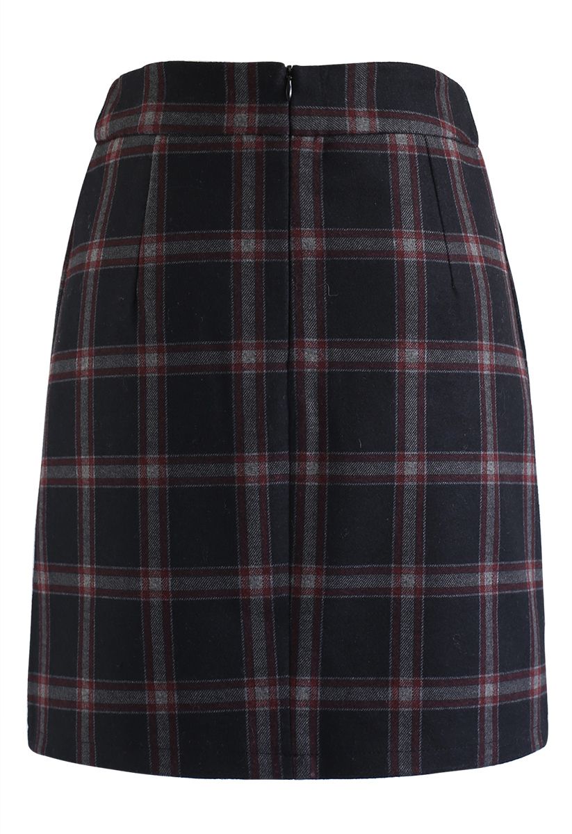 Plaid Button Front Mini Skirt 