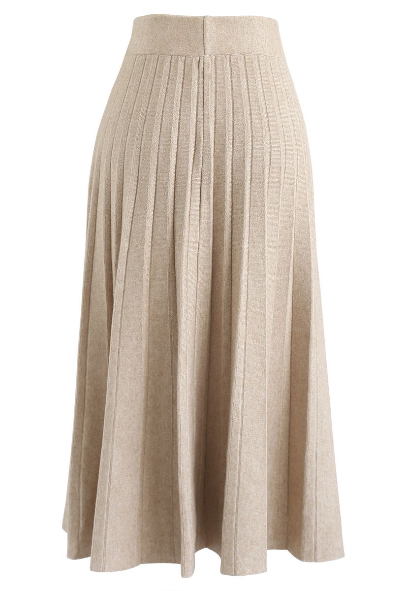 Parallel A-Line Knit Midi Skirt in Sand - Retro, Indie and Unique Fashion