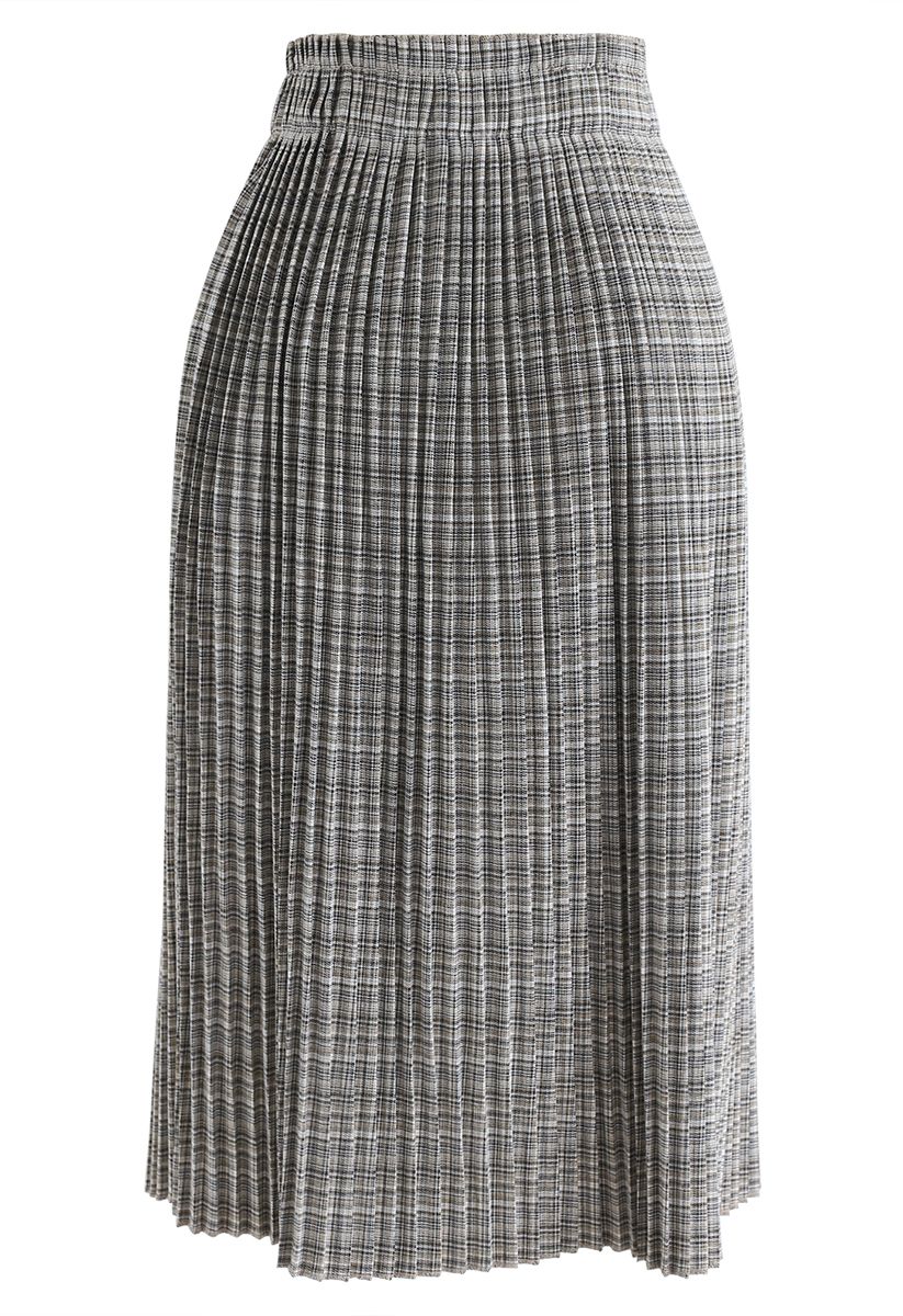 Plaid Pattern Pleated Midi Skirt
