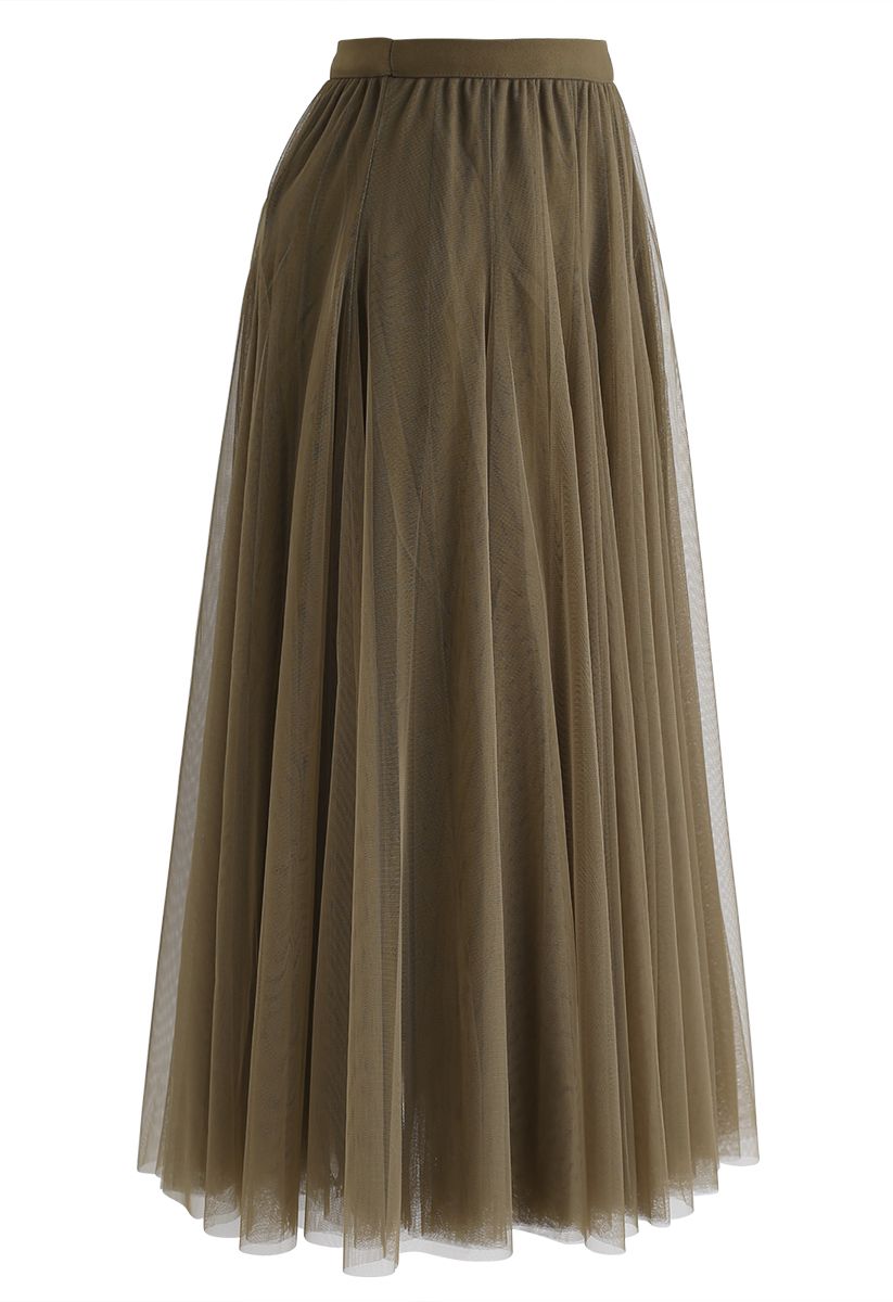 My Secret Garden Tulle Maxi Skirt in Army Green - Retro, Indie and ...