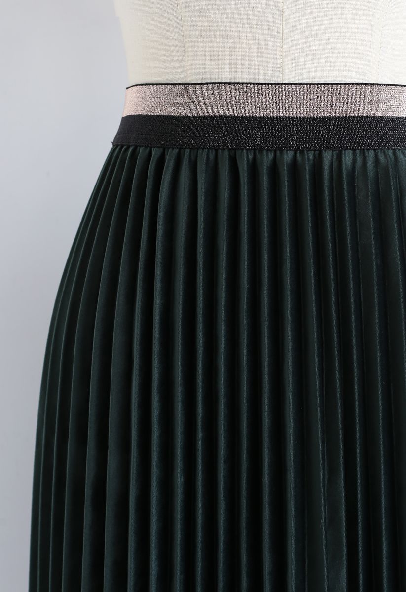 Lacy Embellished Velvet Pleated Skirt in Emerald