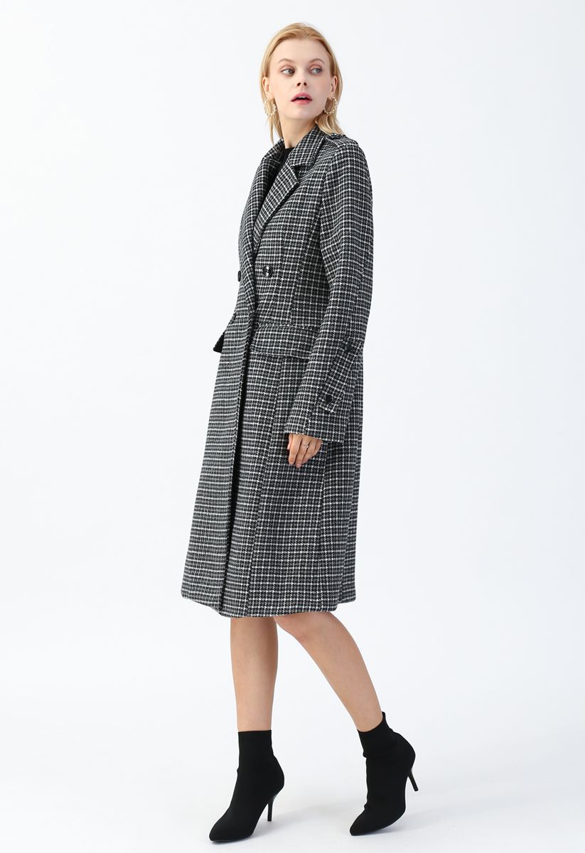 Houndstooth Double-Breasted Wool-Blend Longline Coat - Retro, Indie and ...