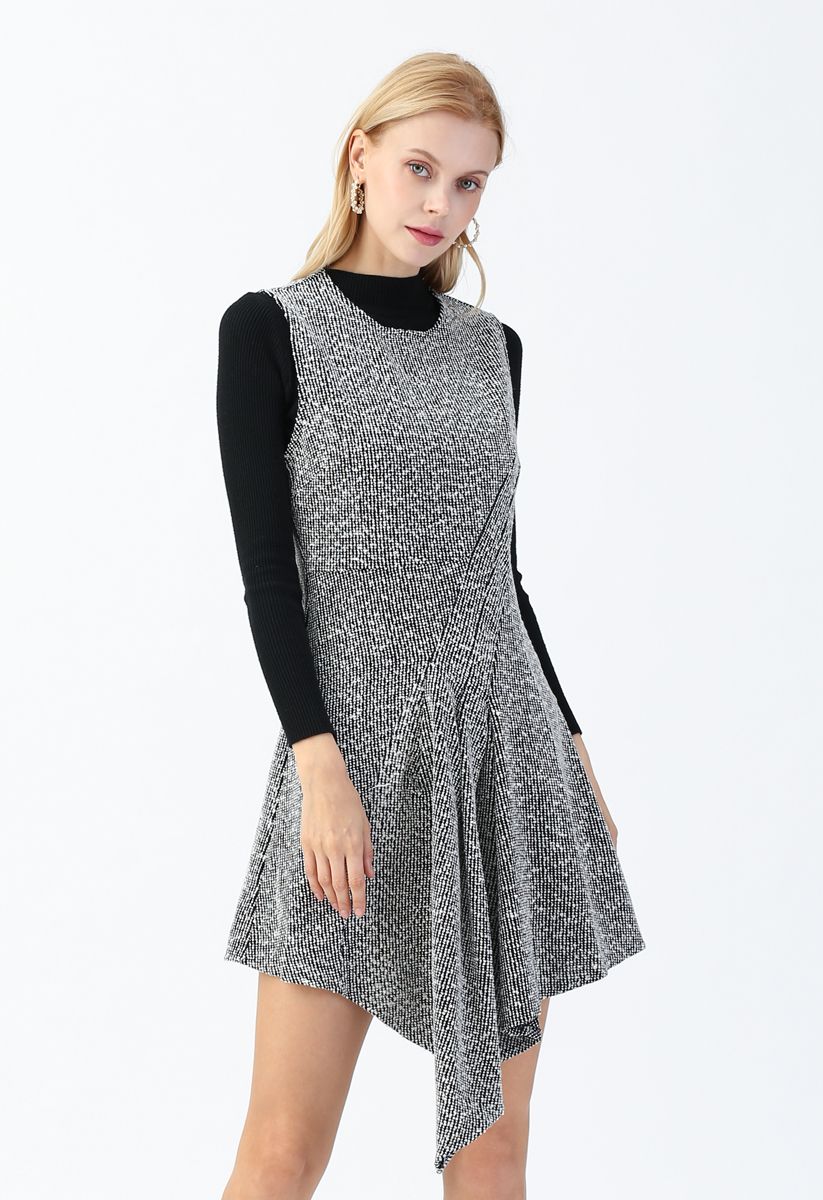 Tweed Asymmetric Sleeveless Dress in Grey - Retro, Indie and Unique Fashion