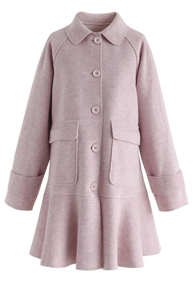 Button Down Pockets Flare Coat Dress in Pink - Retro, Indie and Unique ...