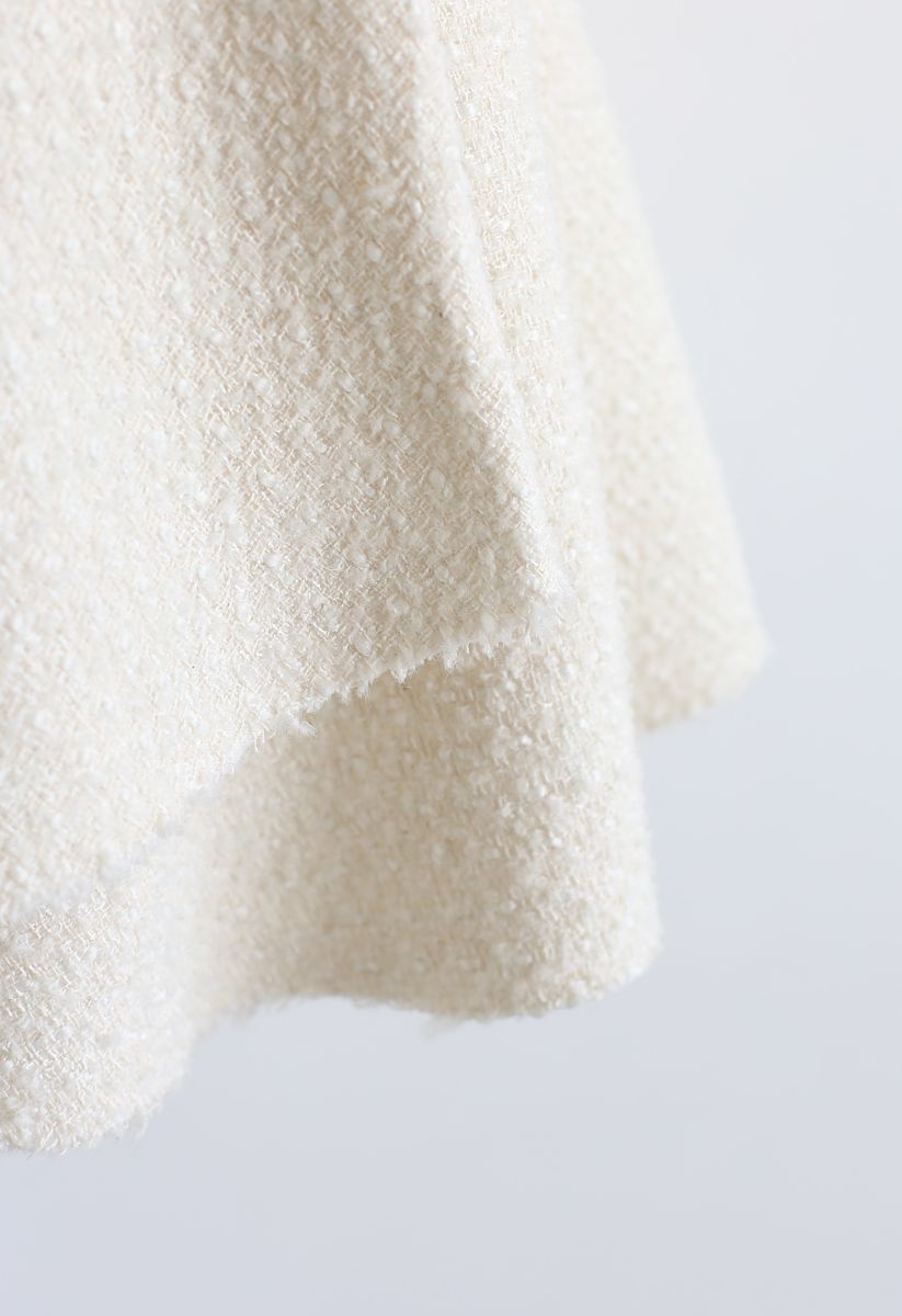Asymmetric Frill Hem Tweed Coat Dress in White - Retro, Indie and ...