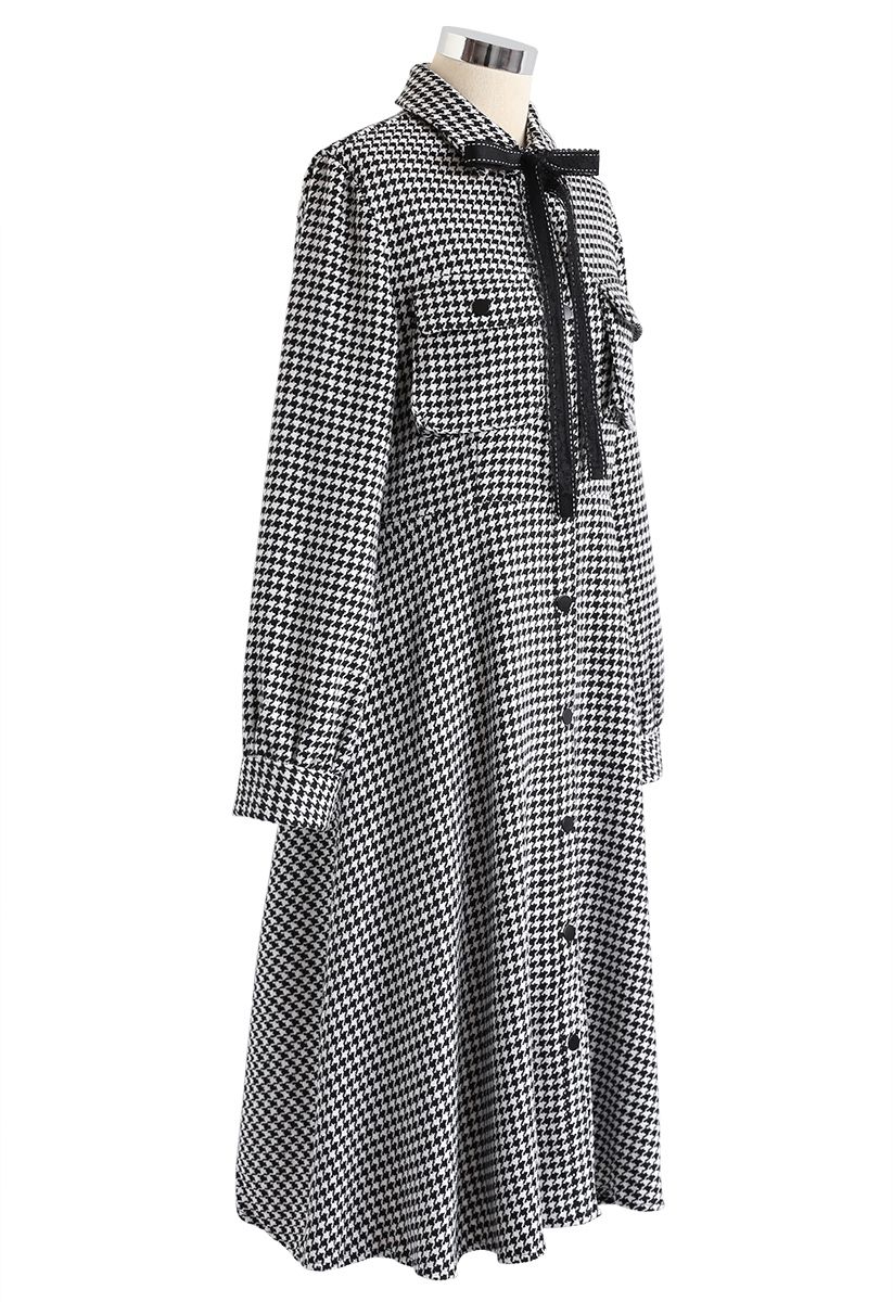 Bowknot Houndstooth Button Down Dress in White - Retro, Indie and ...