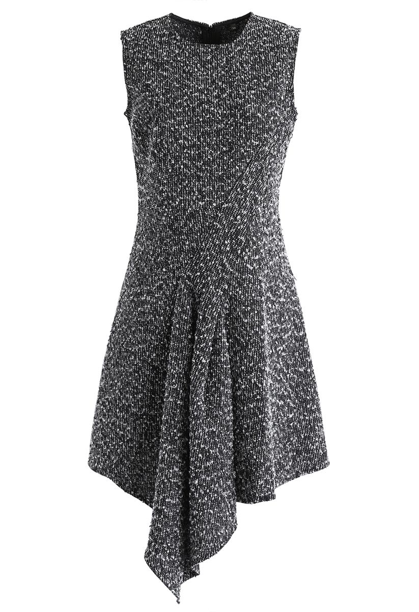 Tweed Asymmetric Sleeveless Dress in Black - Retro, Indie and Unique ...