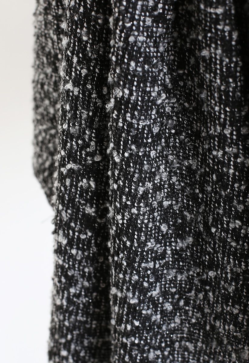 Tweed Asymmetric Sleeveless Dress in Black