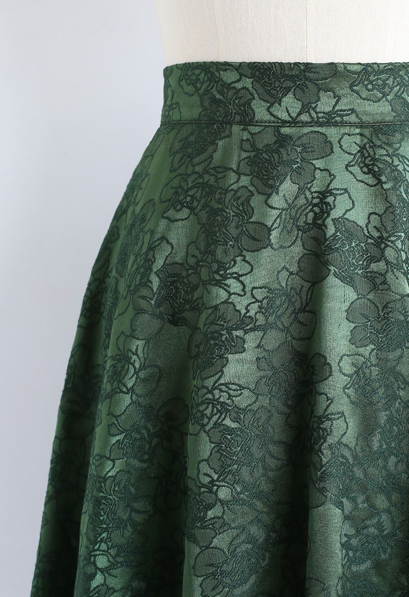 Emerald Floral Jacquard Midi Skirt