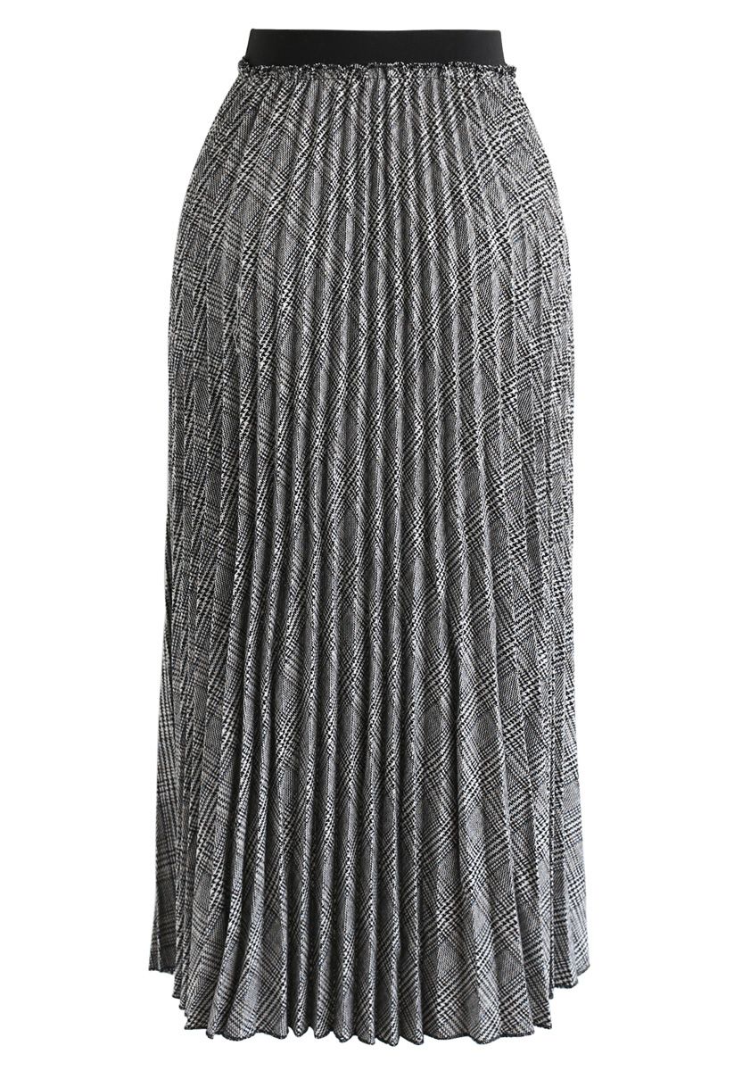 Full Plaid Pleated Midi Skirt in Grey - Retro, Indie and Unique Fashion