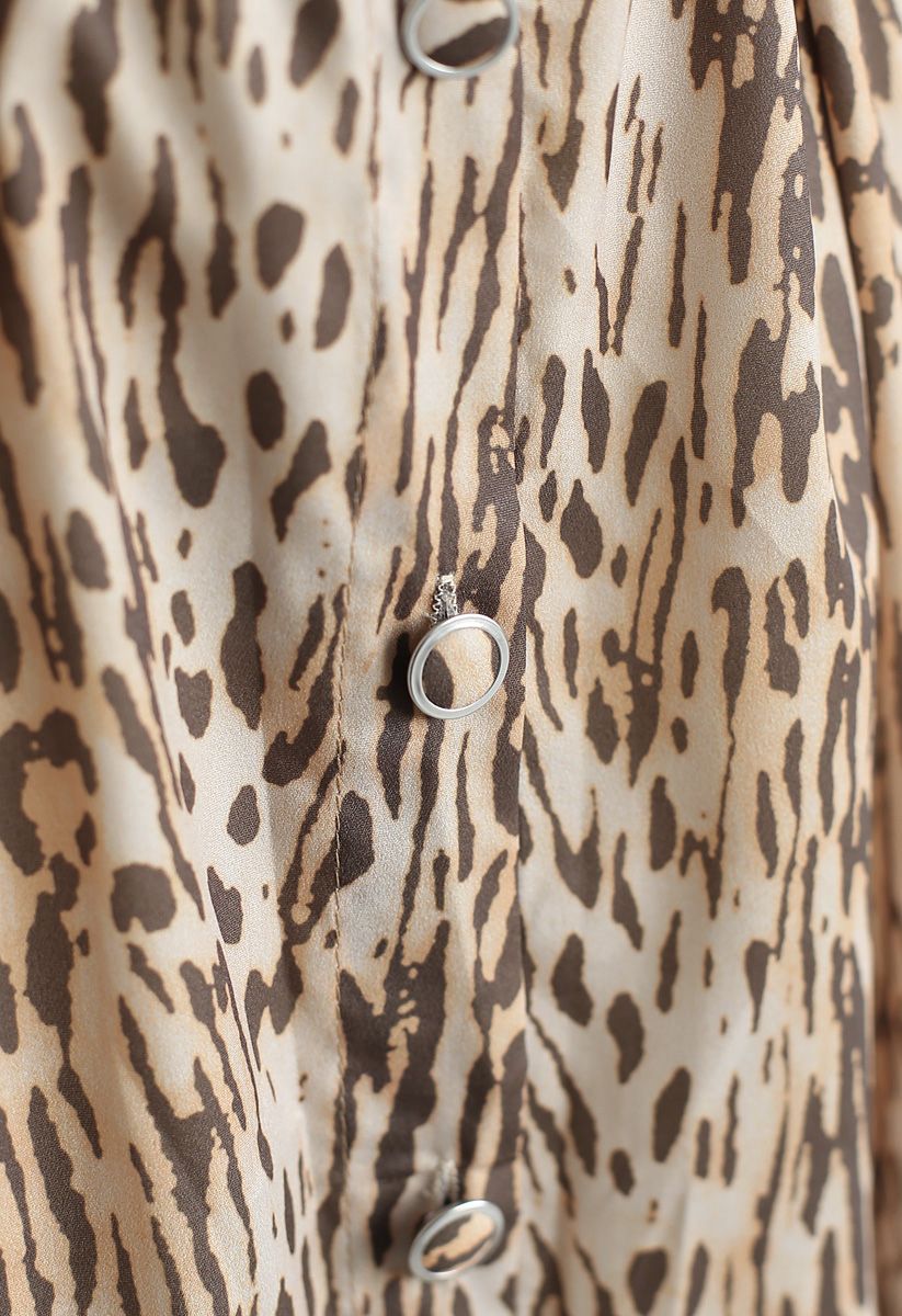 Sheer Leopard Print Bowknot Frilling Dress