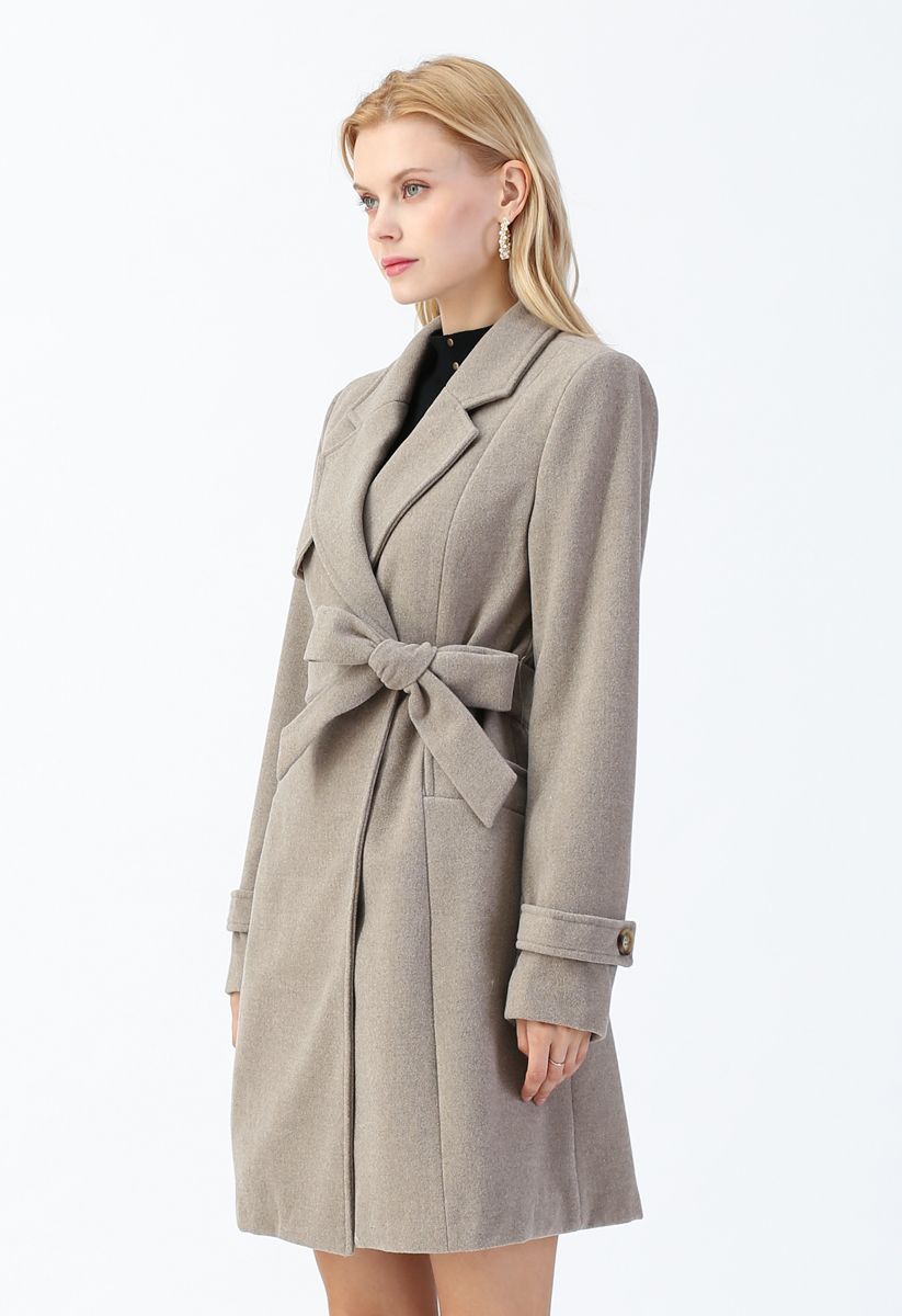Taupe Belted Flare Coat - Retro, Indie and Unique Fashion
