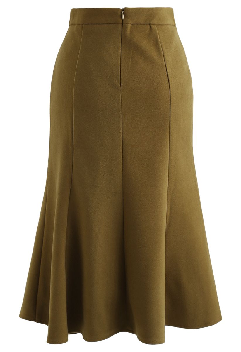 Frill Hem Wool-Blended Skirt in Mustard