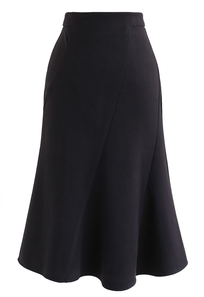 Frill Hem Wool-Blended Skirt in Black - Retro, Indie and Unique Fashion