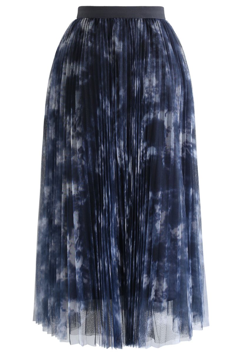 Watercolor Double-Layered Mesh Tulle Skirt in Navy - Retro, Indie and ...