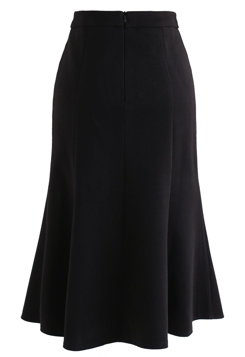 Frill Hem Wool-Blended Skirt in Black - Retro, Indie and Unique Fashion