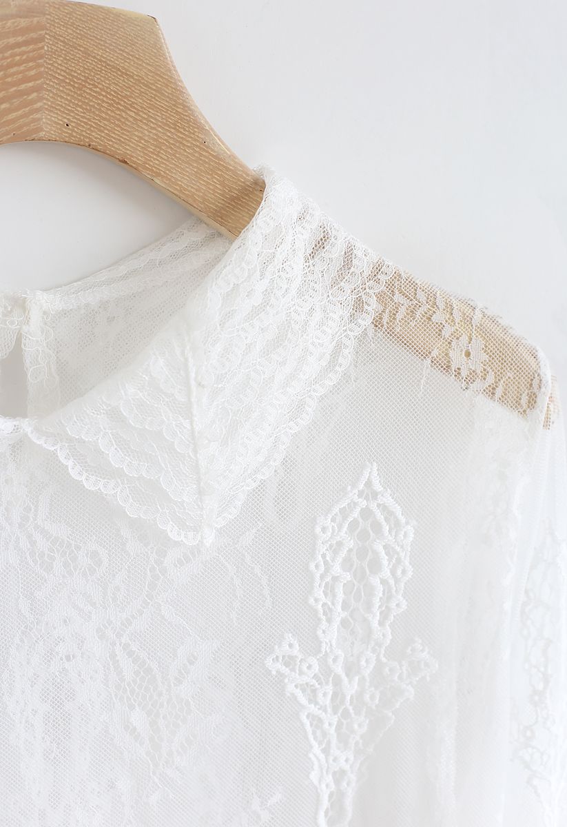 Pointed Collar Lace Top in White