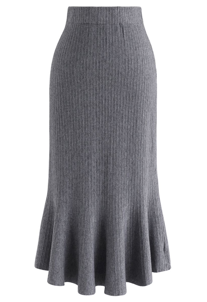 Parallel Lines Frilling Knit Skirt in Grey - Retro, Indie and Unique ...