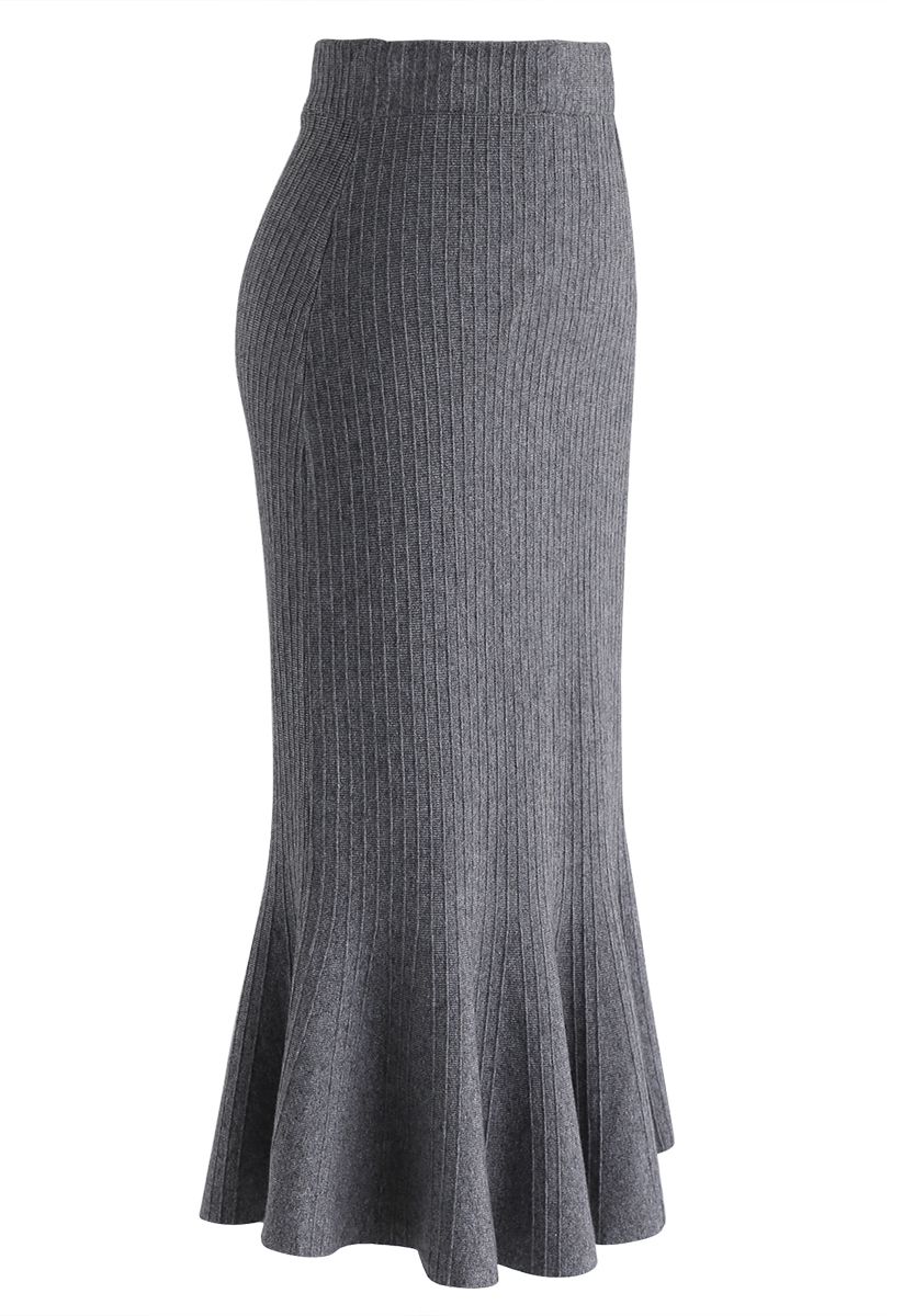 Parallel Lines Frilling Knit Skirt in Grey - Retro, Indie and Unique ...