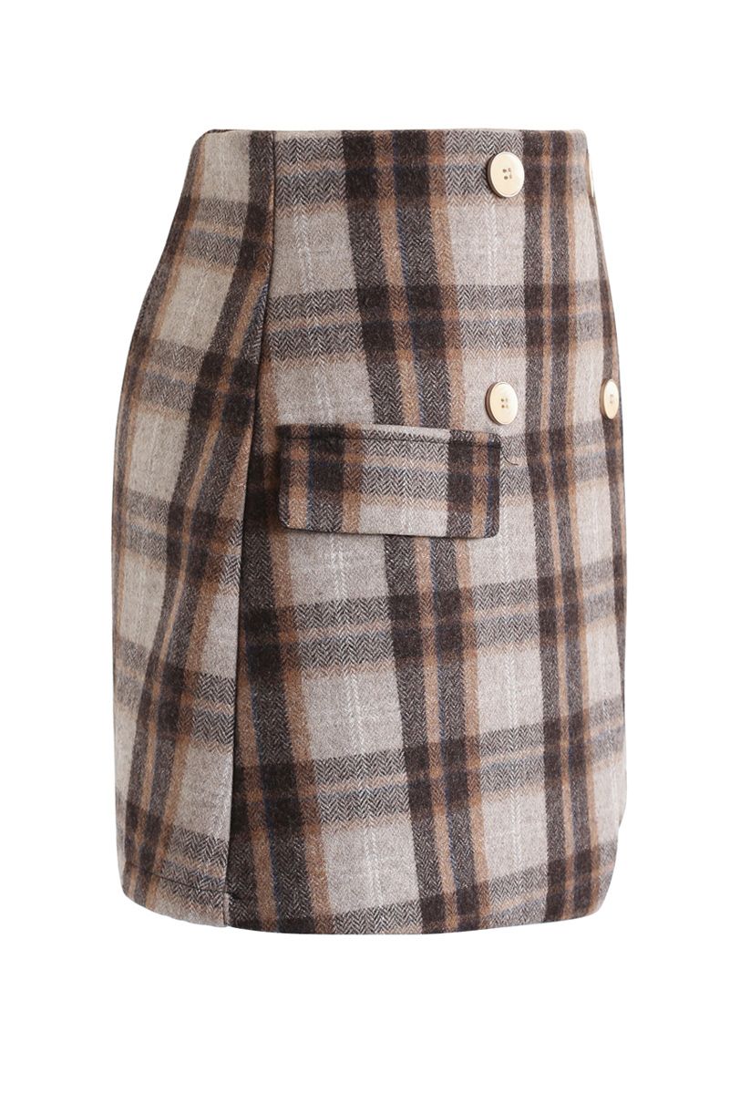 Plaid Button Flap Mini Skirt - Retro, Indie and Unique Fashion