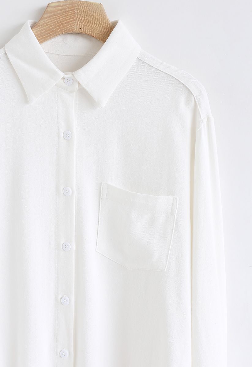 Pocket Button Down Sleeves Shirt in White - Retro, Indie and Unique Fashion