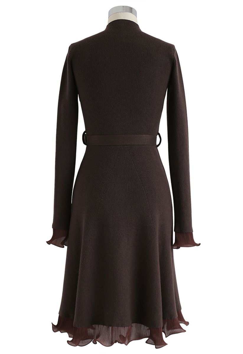 Bell Cuffs Mock Neck Knit Midi Dress in Brown - Retro, Indie and Unique ...
