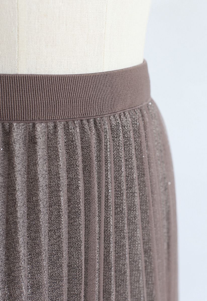 Shimmer Lining Mesh Tulle Pleated Skirt in Brown - Retro, Indie and ...