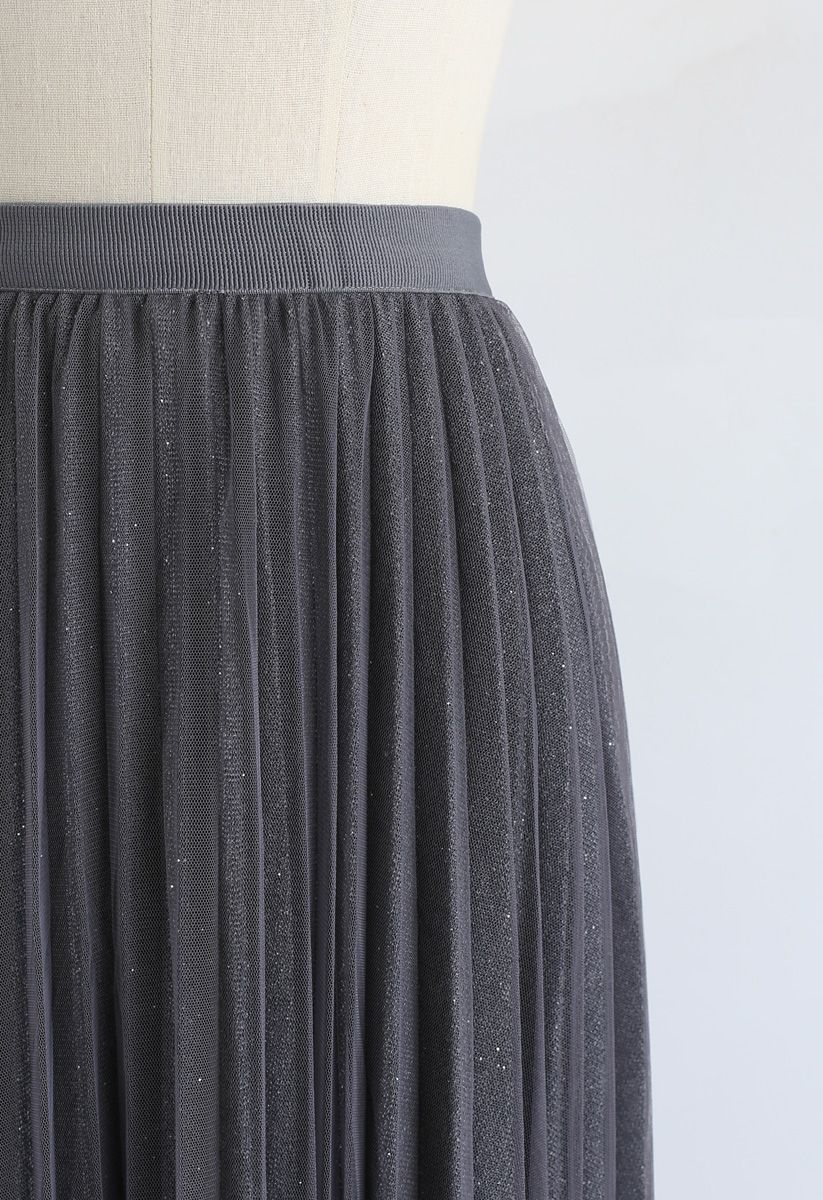 Shimmer Lining Mesh Tulle Pleated Skirt in Grey - Retro, Indie and ...