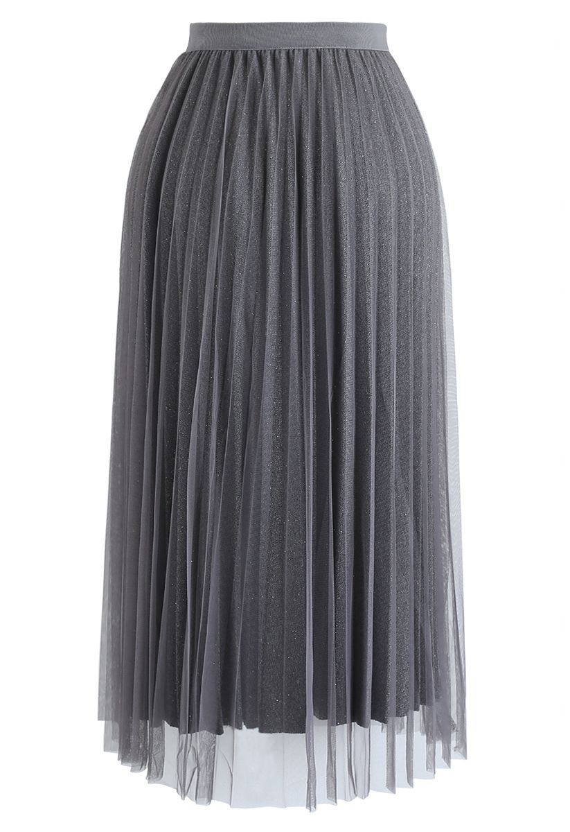 Shimmer Lining Mesh Tulle Pleated Skirt in Grey - Retro, Indie and ...