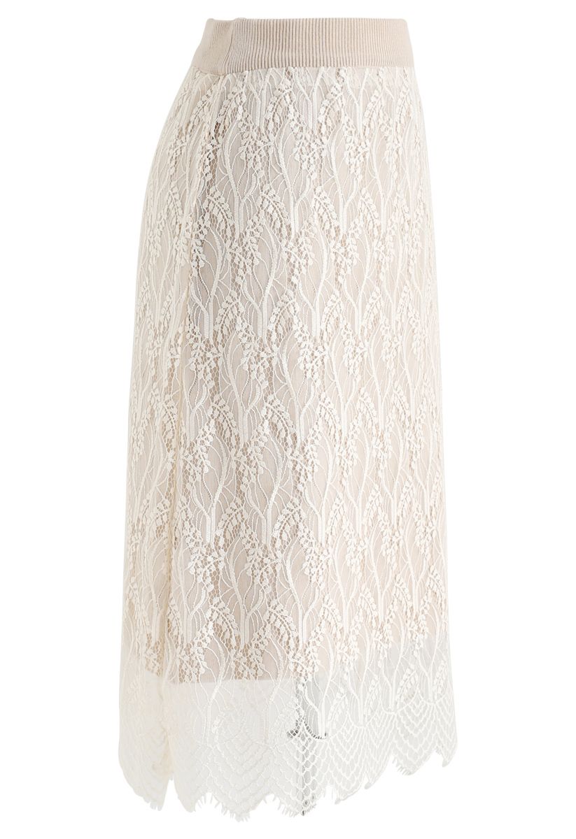 Reversible Lace hem Knit Skirt in Cream - Retro, Indie and Unique Fashion