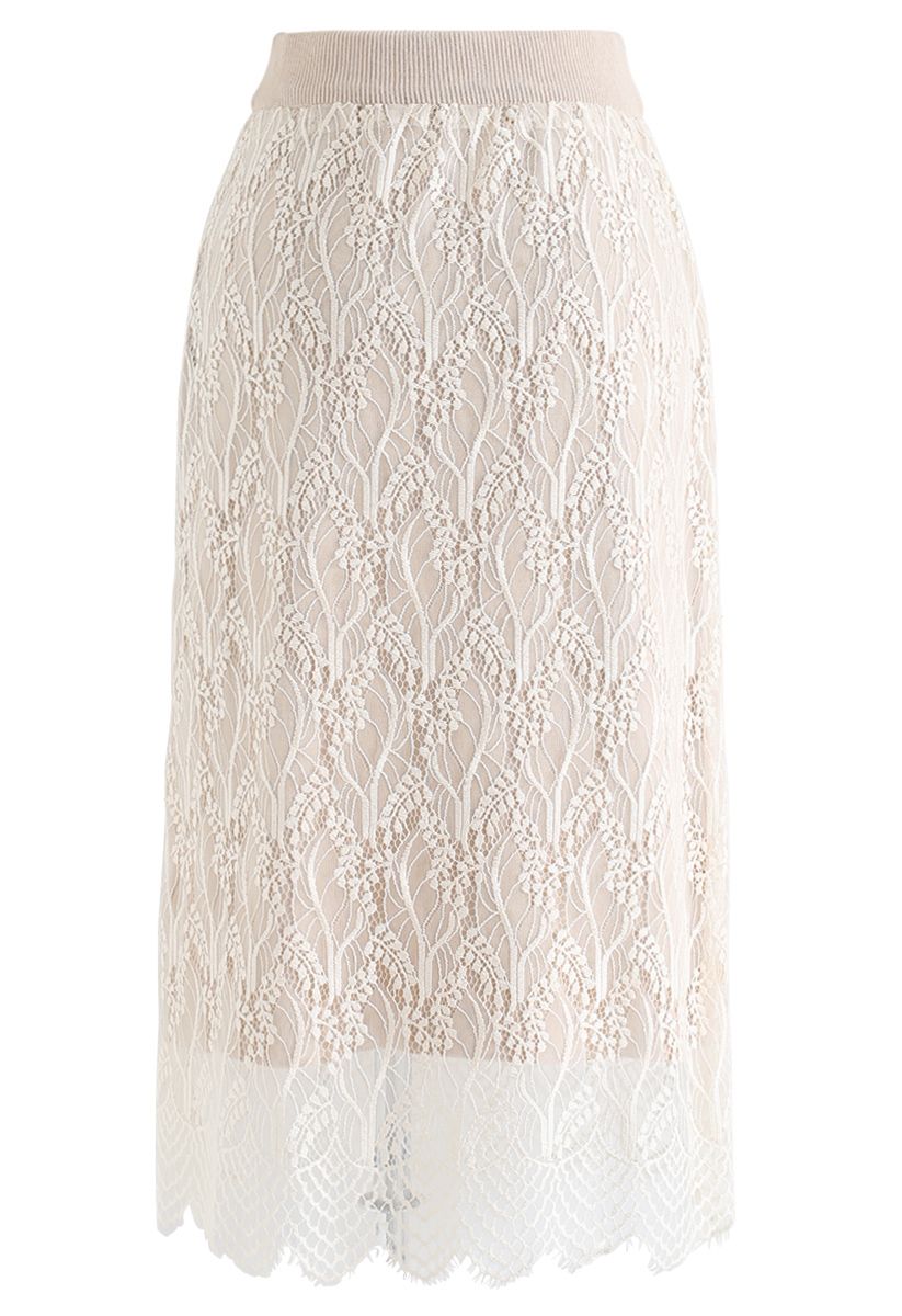 Reversible Lace hem Knit Skirt in Cream - Retro, Indie and Unique Fashion