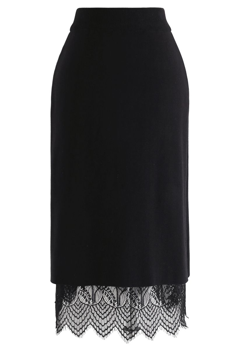 Reversible Lace hem Knit Skirt in Black - Retro, Indie and Unique Fashion