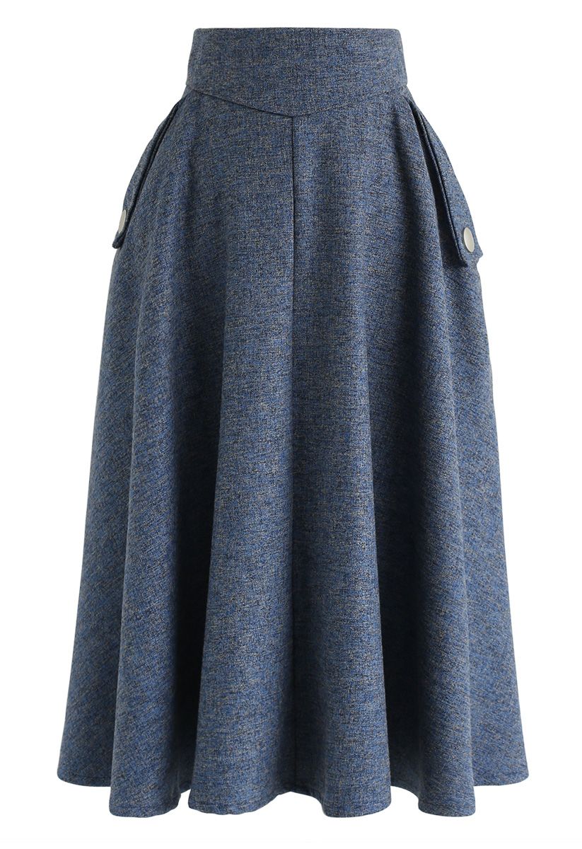 Classic Simplicity A-Line Midi Skirt in Dusty Blue - Retro, Indie and ...