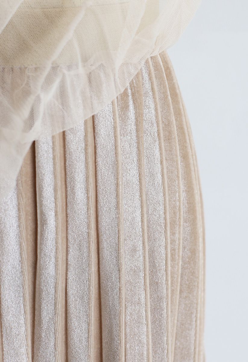 Pearls Embroidered Mesh Velvet Pleated Skirt in Cream - Retro, Indie ...