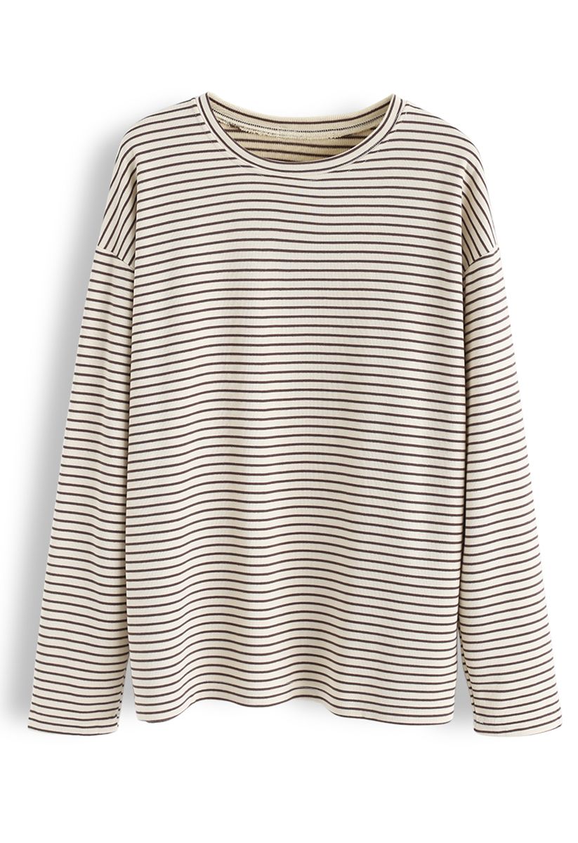 Brown Stripe Loose Sweatshirt - Retro, Indie and Unique Fashion