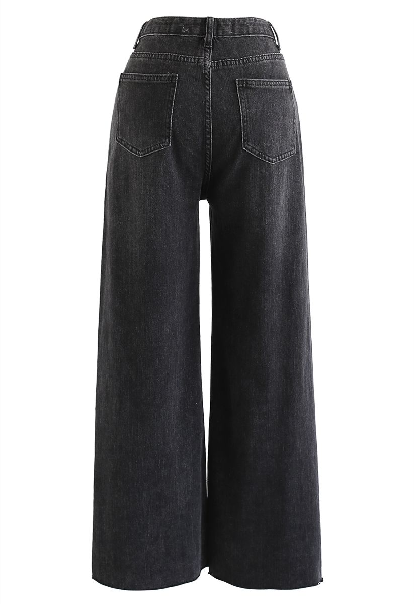 Pockets High-Waisted Wide-Leg Jeans in Black - Retro, Indie and Unique ...