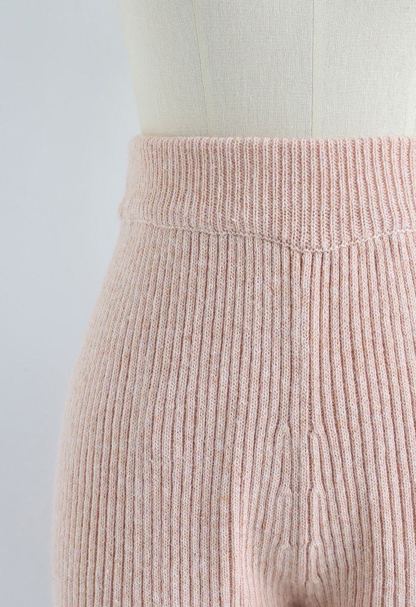 High-Waisted Wide-Leg Knit Pants in Blush