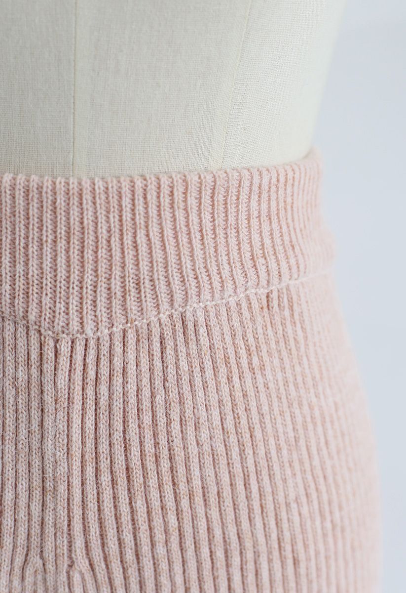 High-Waisted Wide-Leg Knit Pants in Blush