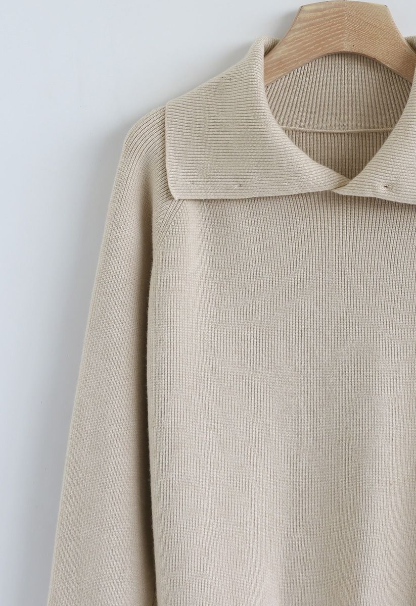 Buttoned Cowl Neck Knit Sweater in Sand - Retro, Indie and Unique Fashion