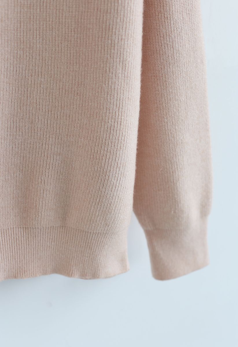 Buttoned Cowl Neck Knit Sweater in Pink