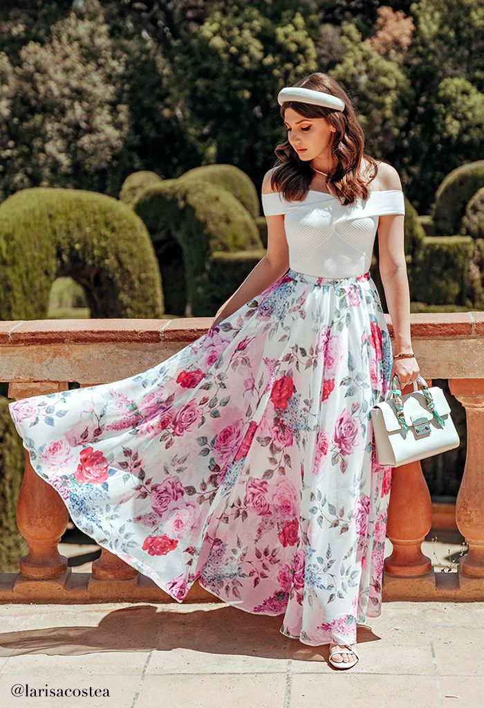 Romantic Moment Rose Print Maxi Skirt - Retro, Indie and Unique Fashion