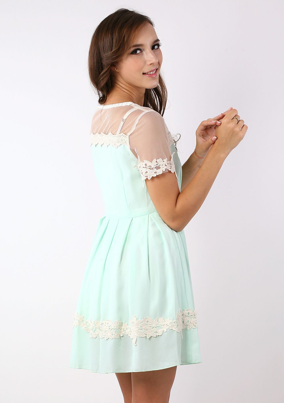 Dolly Floral Lace Trim Mint Dress