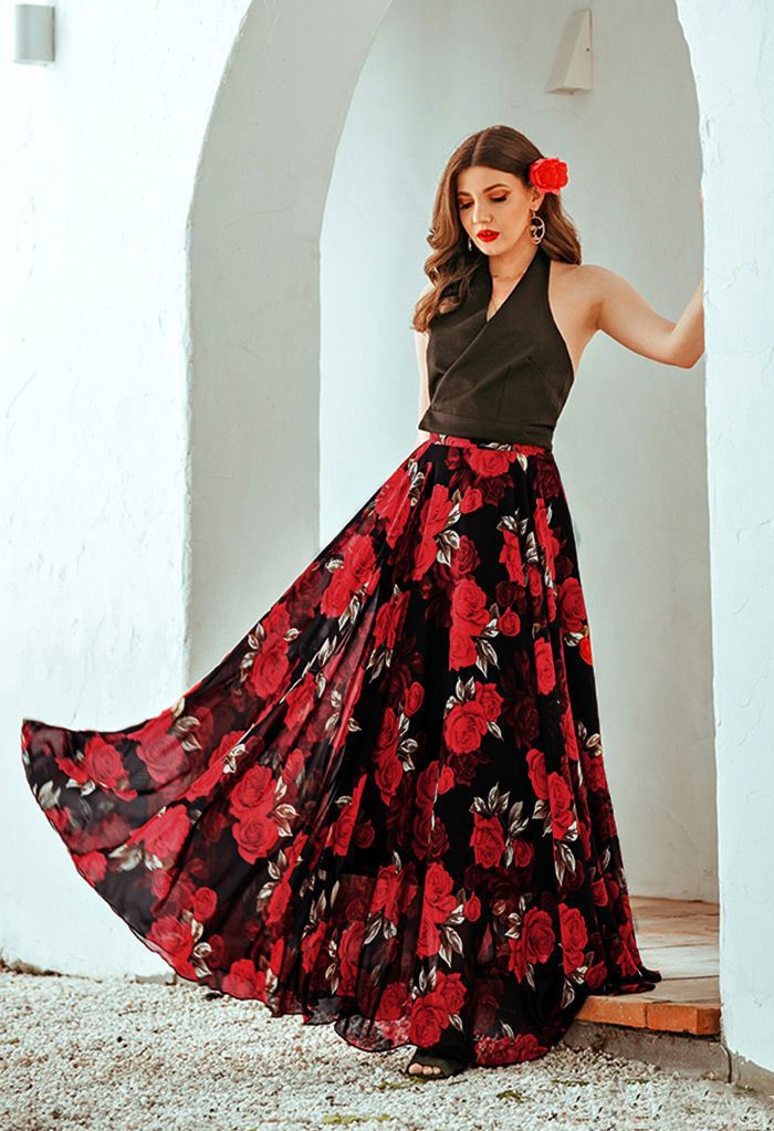 Timeless Favorite Chiffon Maxi Skirt in Red Rose