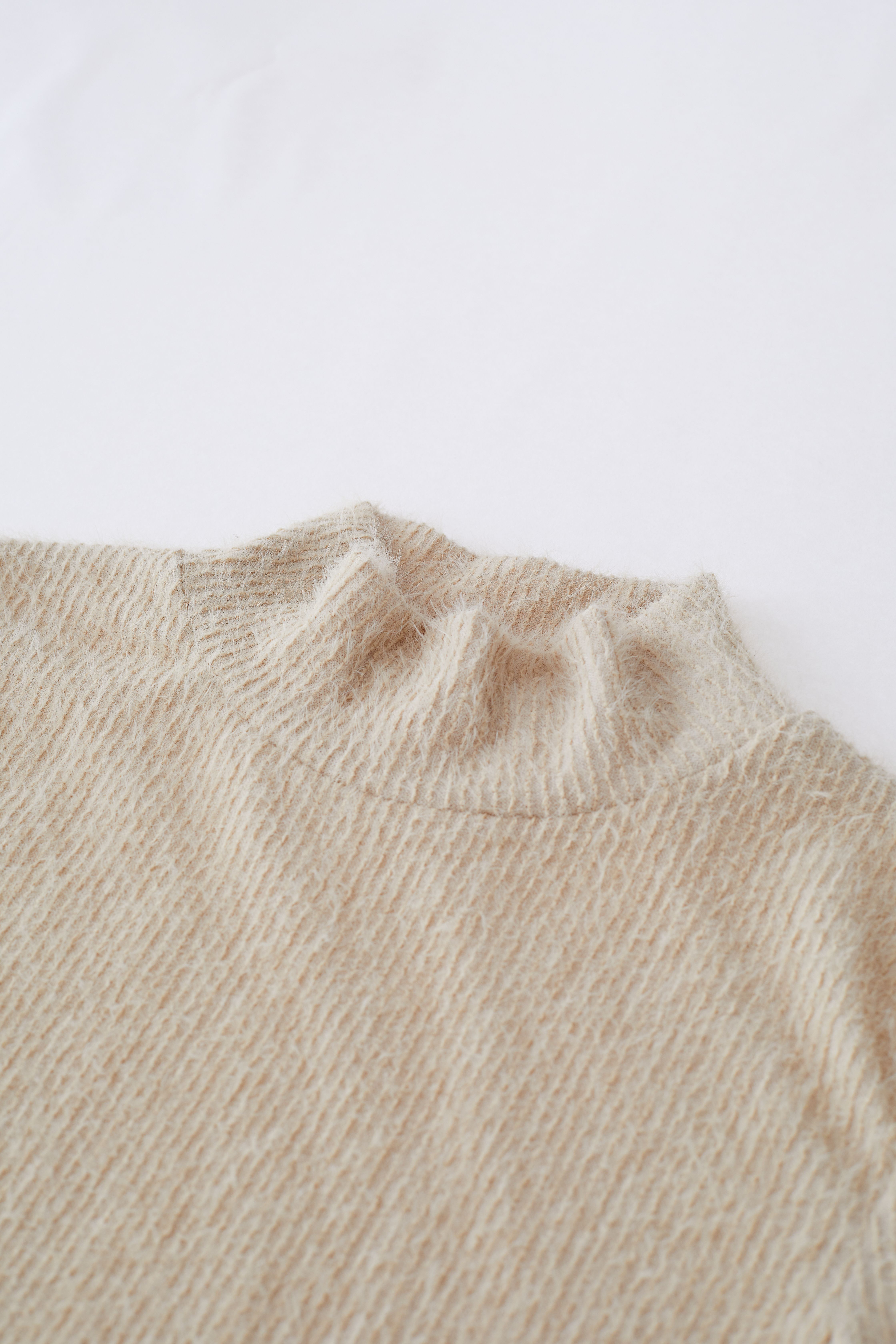 Fuzzy Mock Neck Knit Top in Light Tan - Retro, Indie and Unique Fashion