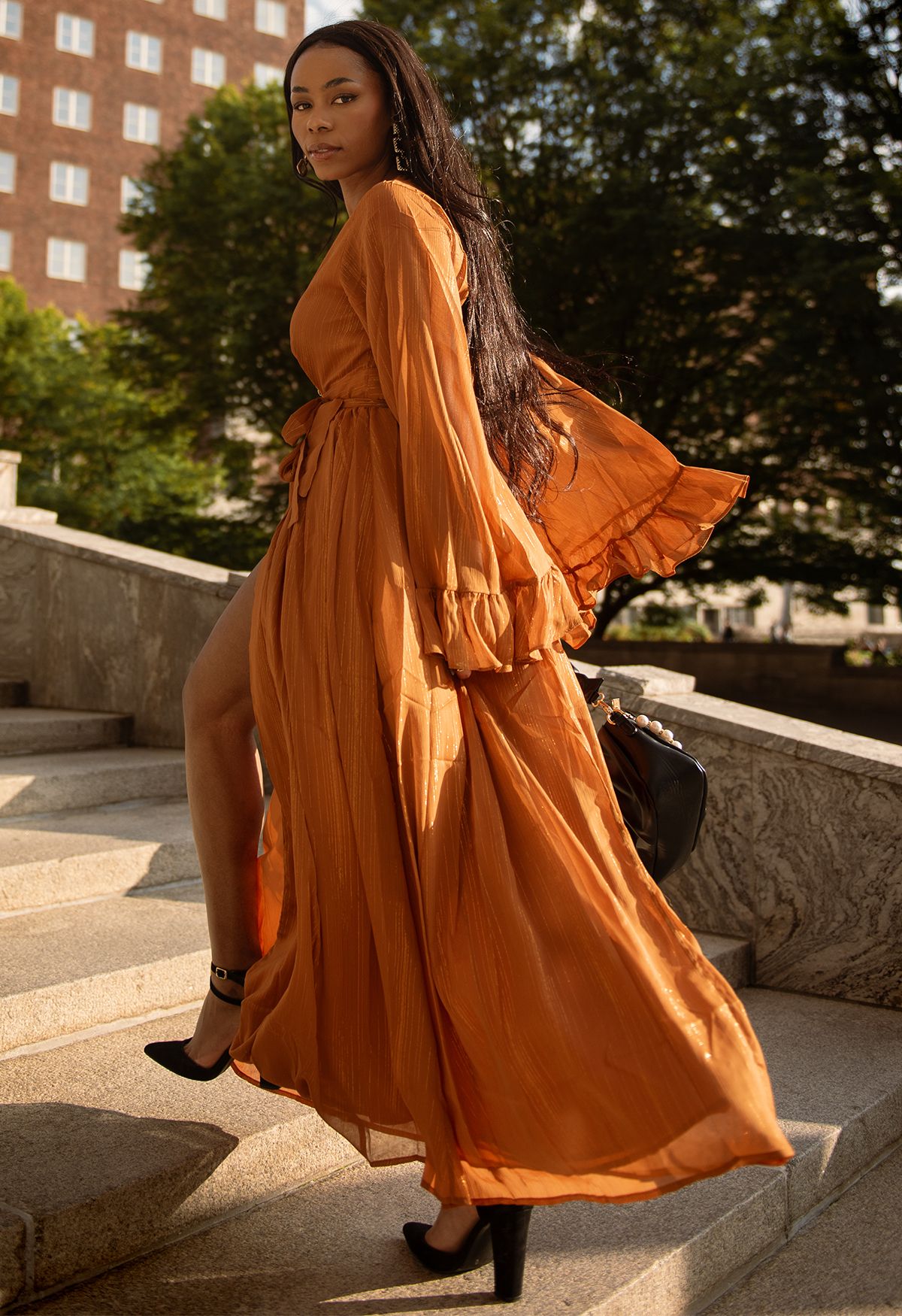 orange ruffle dress