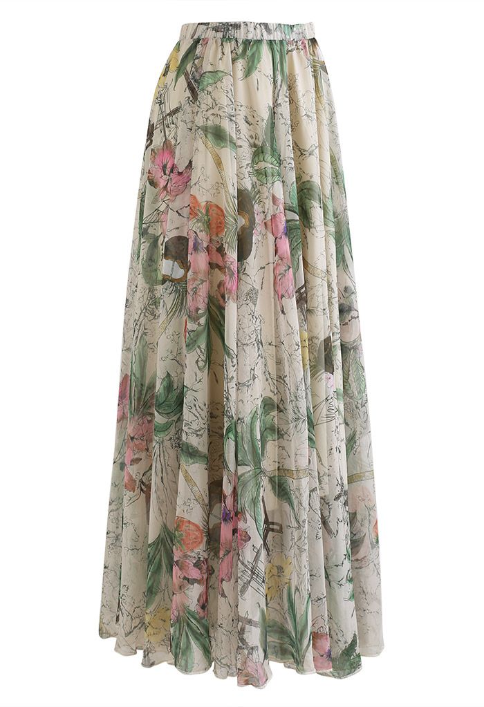 Spring Vibe Watercolor Maxi Skirt - Retro, Indie and Unique Fashion