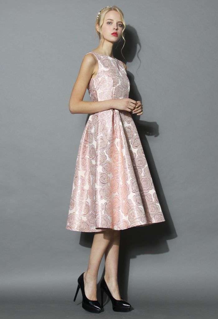 Fanciful Rose Intarsia Prom Dress in Pink