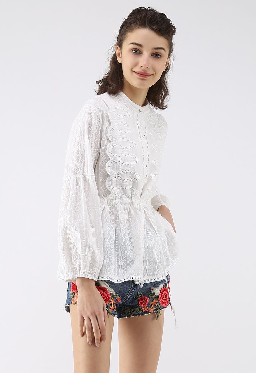 Be the Cutest Embroidered Crochet Top in White