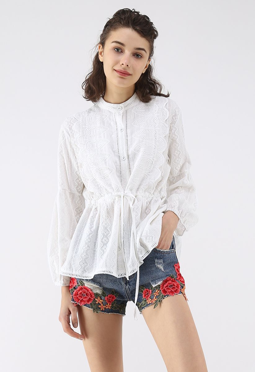 Be the Cutest Embroidered Crochet Top in White